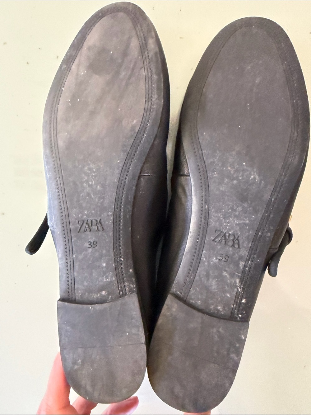 ZARA Black Leather Mary Jane Flats with Gold Buckle US8 - Picture 5 of 6